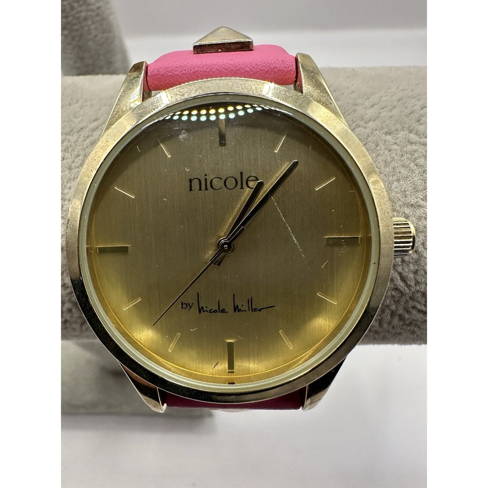 Nicole Miller Watch NNM138 Womans 38MM 7.75" New Battery Pink Leather Band U